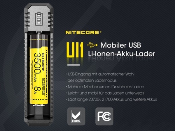 Nitecore Ui1 - USB Ein Schacht-Ladegerät für Lithium Ionen Akkus