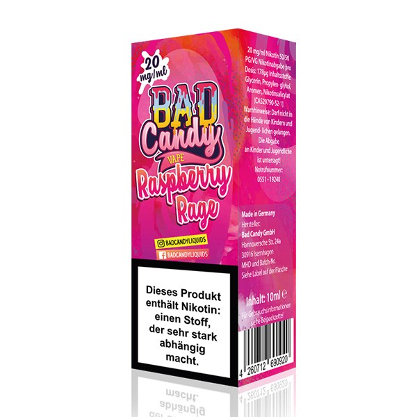 Bad Candy Salt - Raspberry Rage - 10ml Salz 20mg/ml