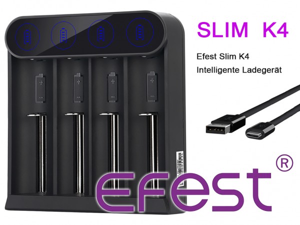 Efest SLIM K4 Ladegerät für Li-Ionen 3,6V - 3,7V Rundzellen Wiederaufladbar