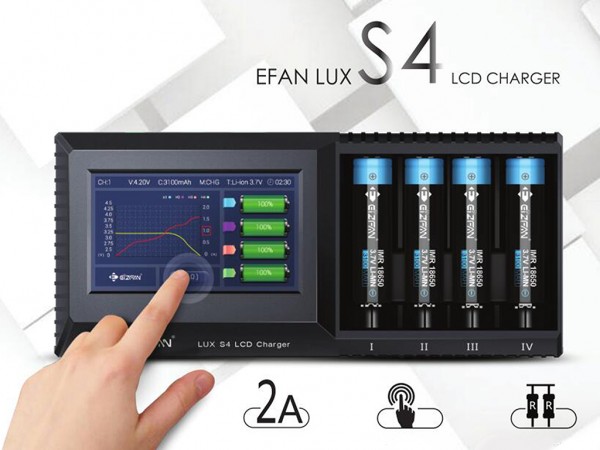 Eizfan LUX S4 Ladegerät für 3,6V-3,7V Li-Ion, NiMH/NiCd 1,2V und LiFePO4 3,2V Akkus